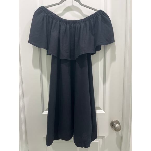 Anine Bing Flowy Off The Shoulder Black Cotton Linen Blend Mini Dress Sz XS - Picture 2 of 7